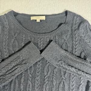 Loft Cable Knit Gray Sweater Heavy Medium Cozy Cottagecore Wool Blend